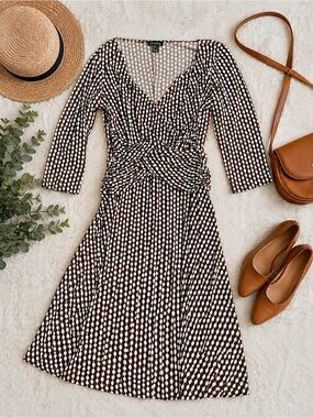 Cartise Brown & Ivory Geometric Twist Front Dress Size 12 Made in Canada